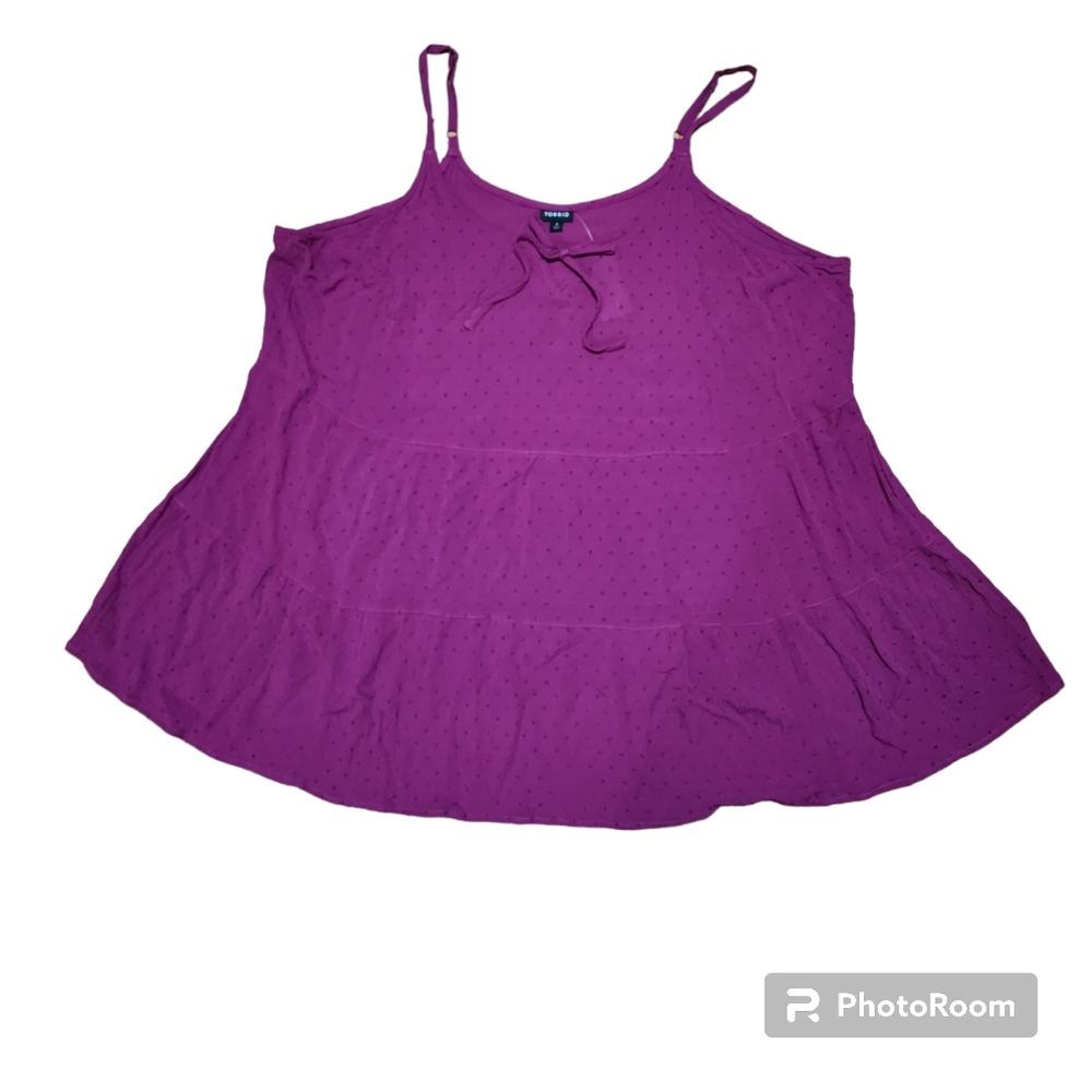 Torrid size 4 purple Swiss dot Crinkle tiered cami nwt